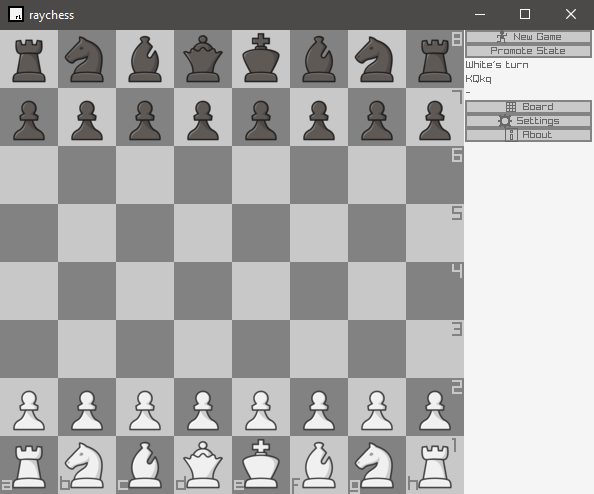 Picture of a simple chess board rendered by raylib